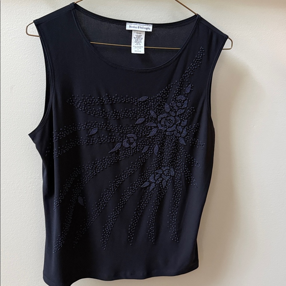 Bleeker & McDougal Women's Beaded Sleeveless Blouse Stretch Black Size med